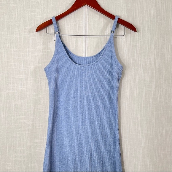 American Eagle Ribbed Stretch Knit Side Slit Soft Blue Bodycon Maxi Dress Size S - Picture 10 of 12